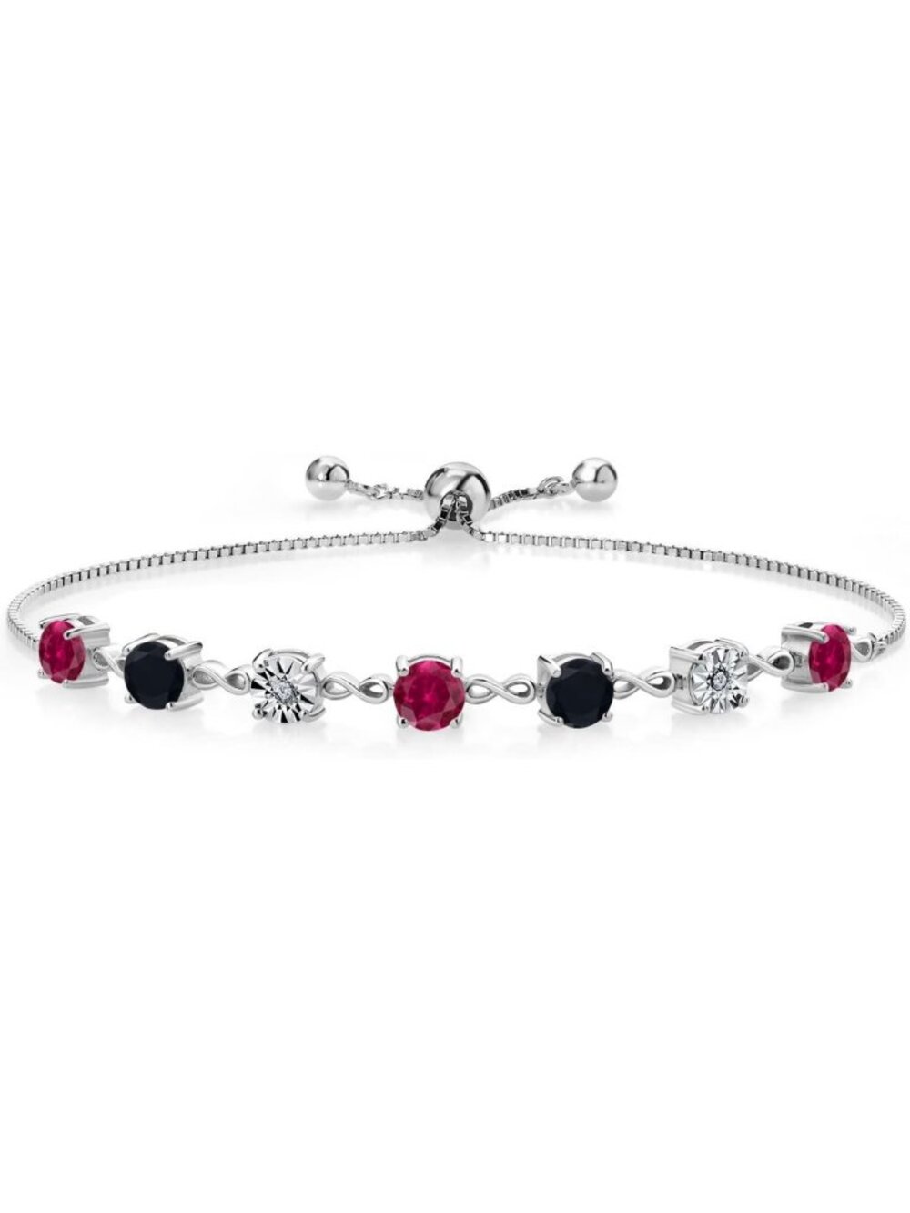 Stunning 3.96 Ct Round Red Created Ruby & Black Onyx Tennis Bracelet, 925